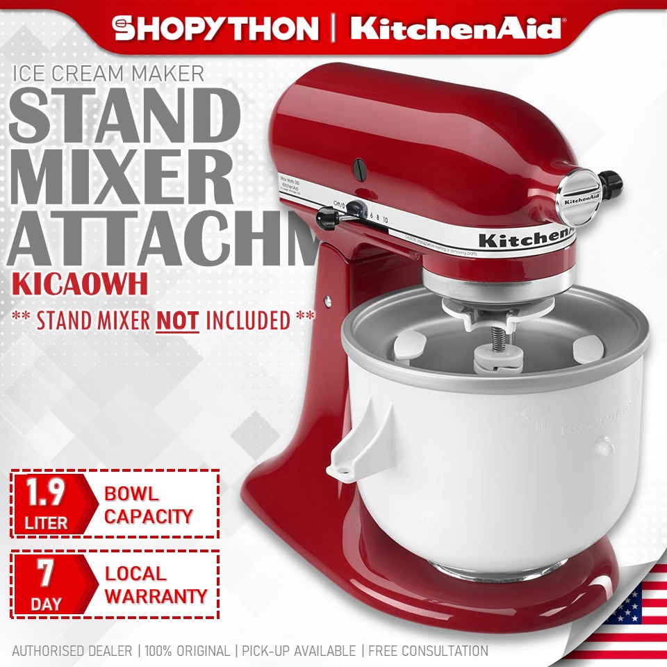 KITCHENAID Ice Cream Maker Attachment KICA0WH 1.9L White 2 Quart Frozen Yogurt Sorbet Stand Mixer Freeze Bowl Aiskrim Shopee Malaysia