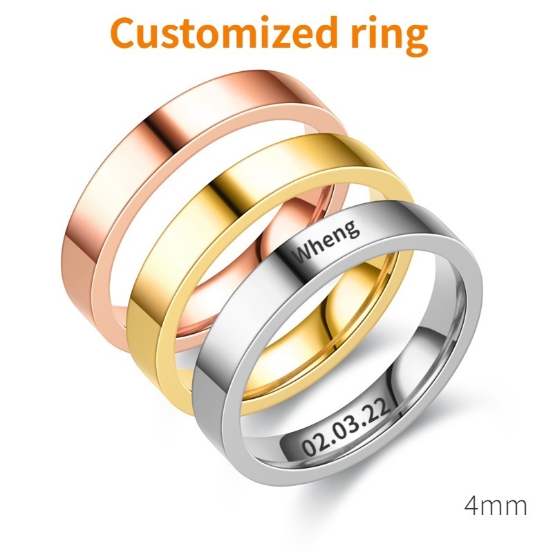 Customize Ring Name Date Engrave 4mm Thin Rings Fashion Stainless Steel ...