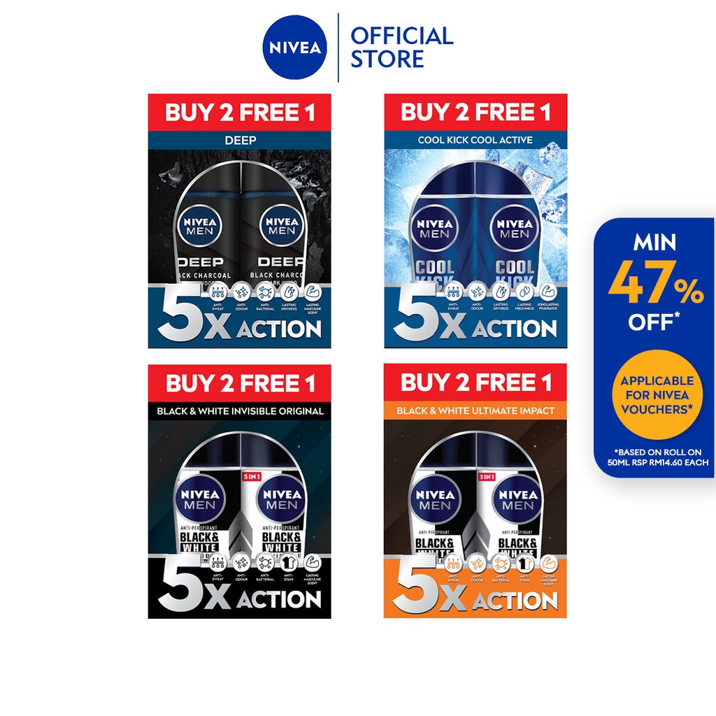 NIVEA Female Deodorant Roll On (50ml x 3) [Buy 2 Free 1 Packaging ...