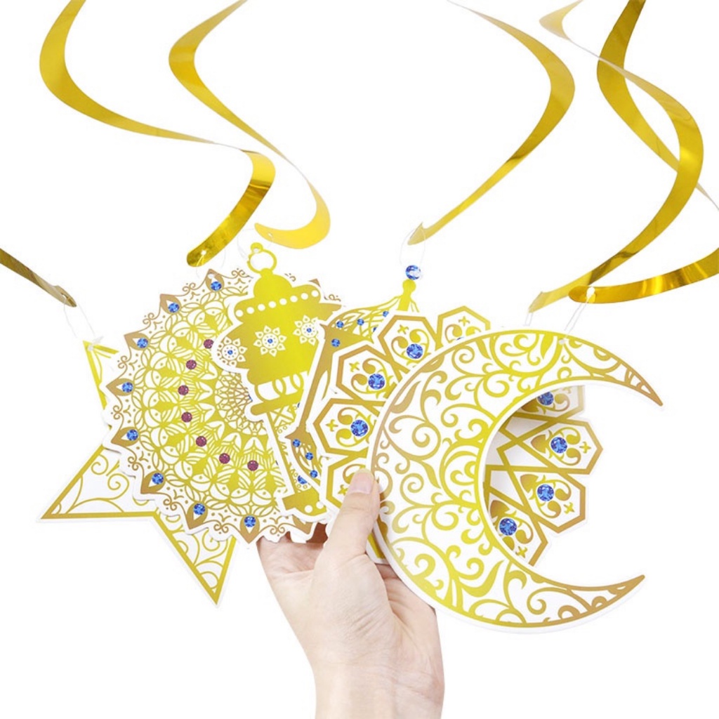6pcs EID Mubarak Decoration Swirl Banner Star Moon Ceiling Hanging ...