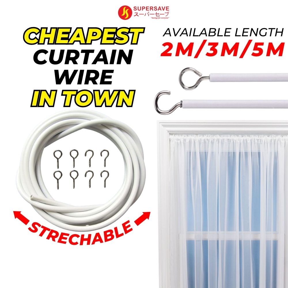 Supersave Curtain Stretch Wire White 2m 3m 5m Hanging Arts Clothes Curtains Wayar Dawai Spring Langsir Sho Malaysia