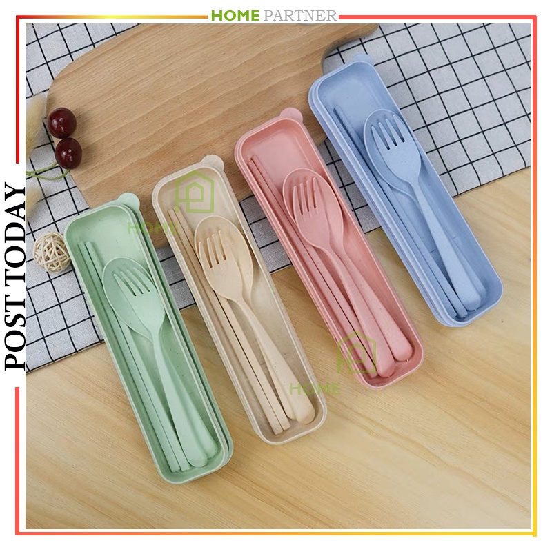 Cutlery Set Wheat Straw Portable Spoon Folk Chopstick Portable Cutlery ...