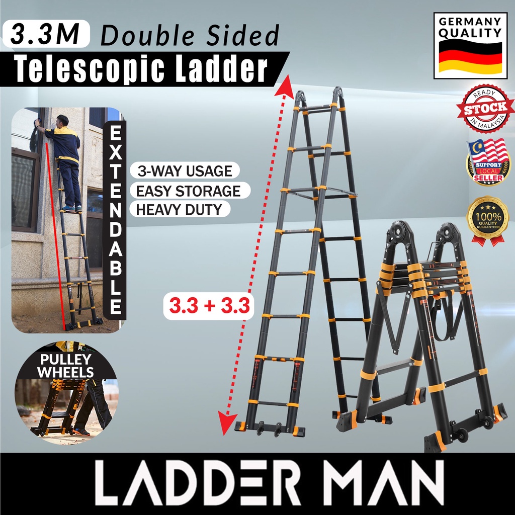 3.3M Double Sided Telescopic Ladder Extendable Foldable Portable ...