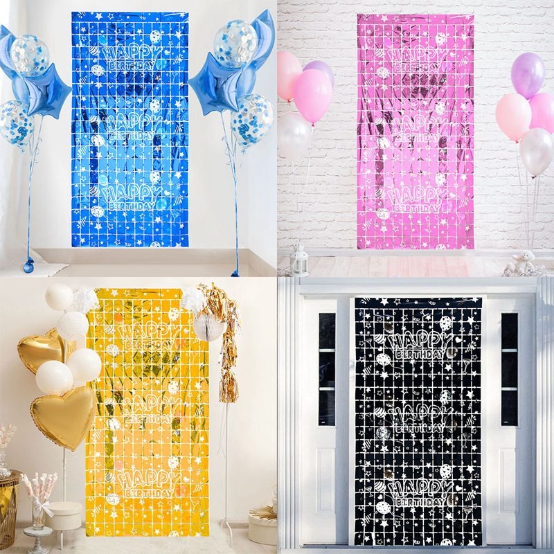 2m Foil Curtain Backdrop Color Glitter Movable Banner Happy Birthday ...