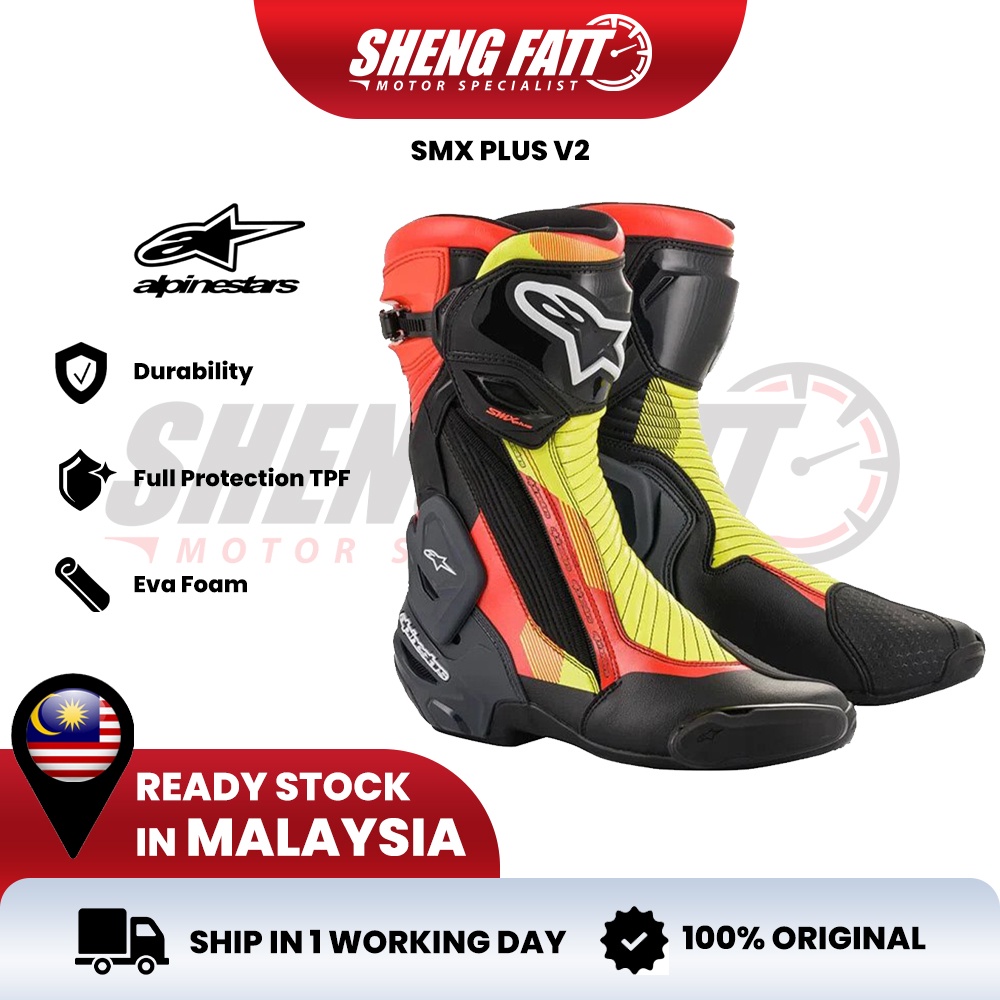 Black Alpinestars SMX Plus V2 Motorcycle Boots Road Race Black