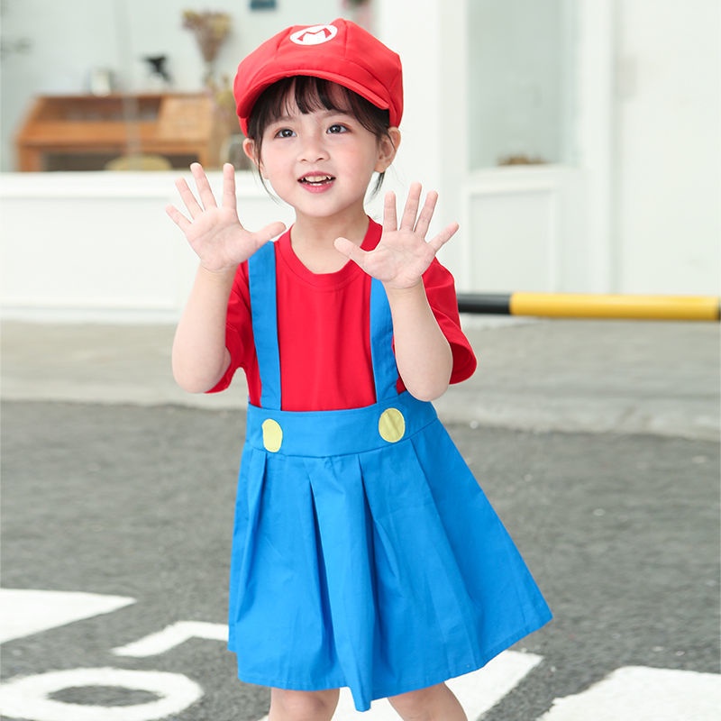 Super Mario Shirt Shorts Boy Terno Girl Dress Cosplay Costume For Kids ...