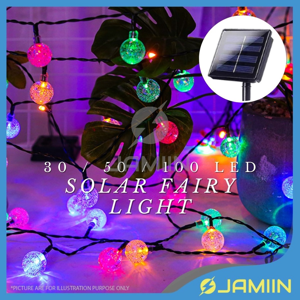 Solar Raya Lip Lap Solar Fairy Light Lampu Raya Solar Led Crystal Ball Bubble Solar Waterproof