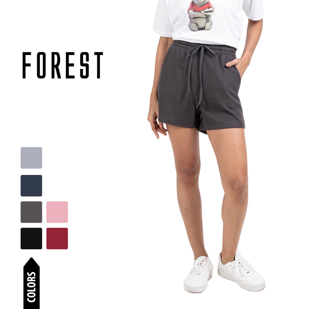 Forest Ladies Waffle Cotton Shorts Pants Plain Elastic Women Casual Shorts, Seluar Pendek Perempuan - 860158