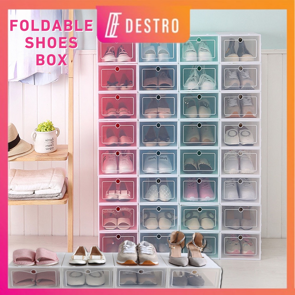Destro Shoe Box Storage Stackable Box Kotak Kasut Foldable Front Drop ...