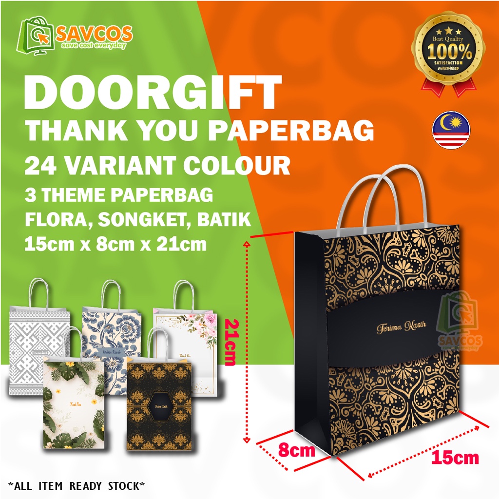 Floral Flower Printed Thank You Paper Bag, Paperbag batik, Paperbag
