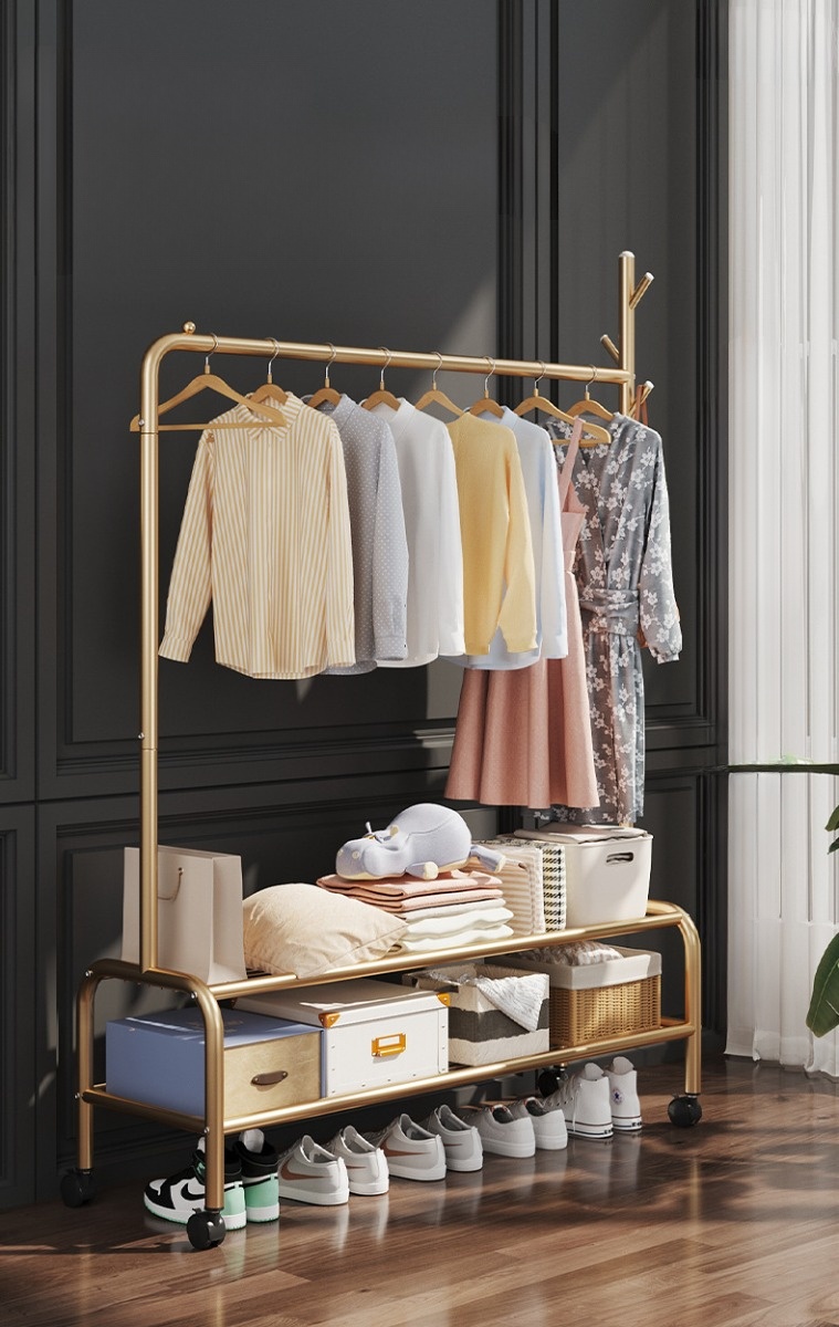 IDECO Luxury Drying Rack Cloth Bag Hanger with Wheels Coat Rack with ...