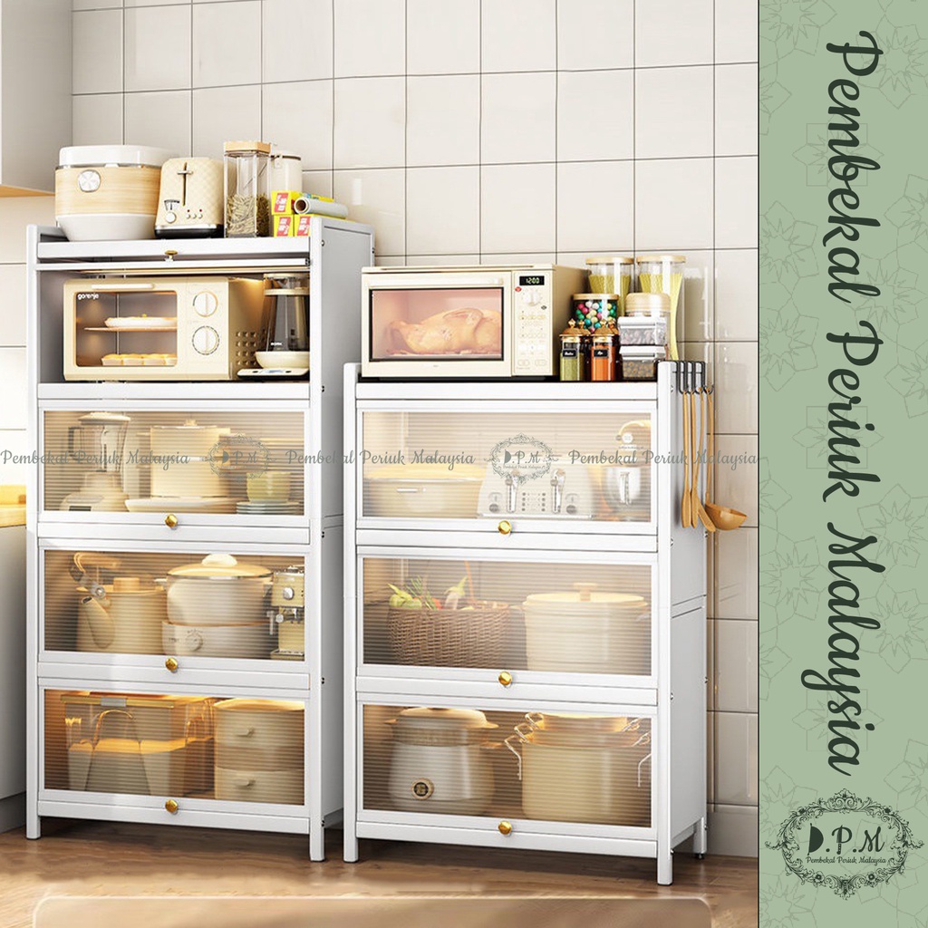 Kitchen Shelf with Cupboard Doors and Wheels / Rak Dapur dengan Pintu Almari dan Roda (READY