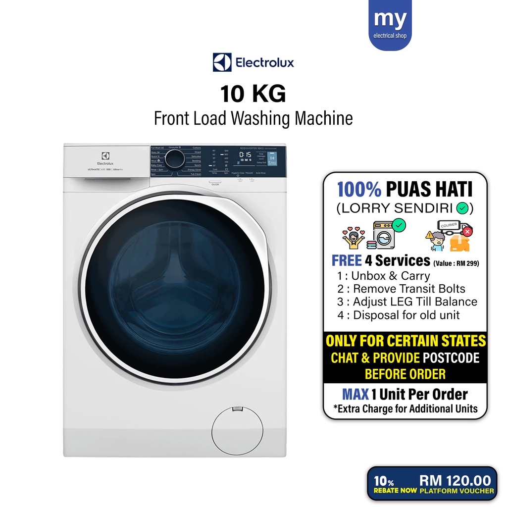 Electrolux 10KG Front Load Washing Machine EWF1024P5WB Mesin Basuh