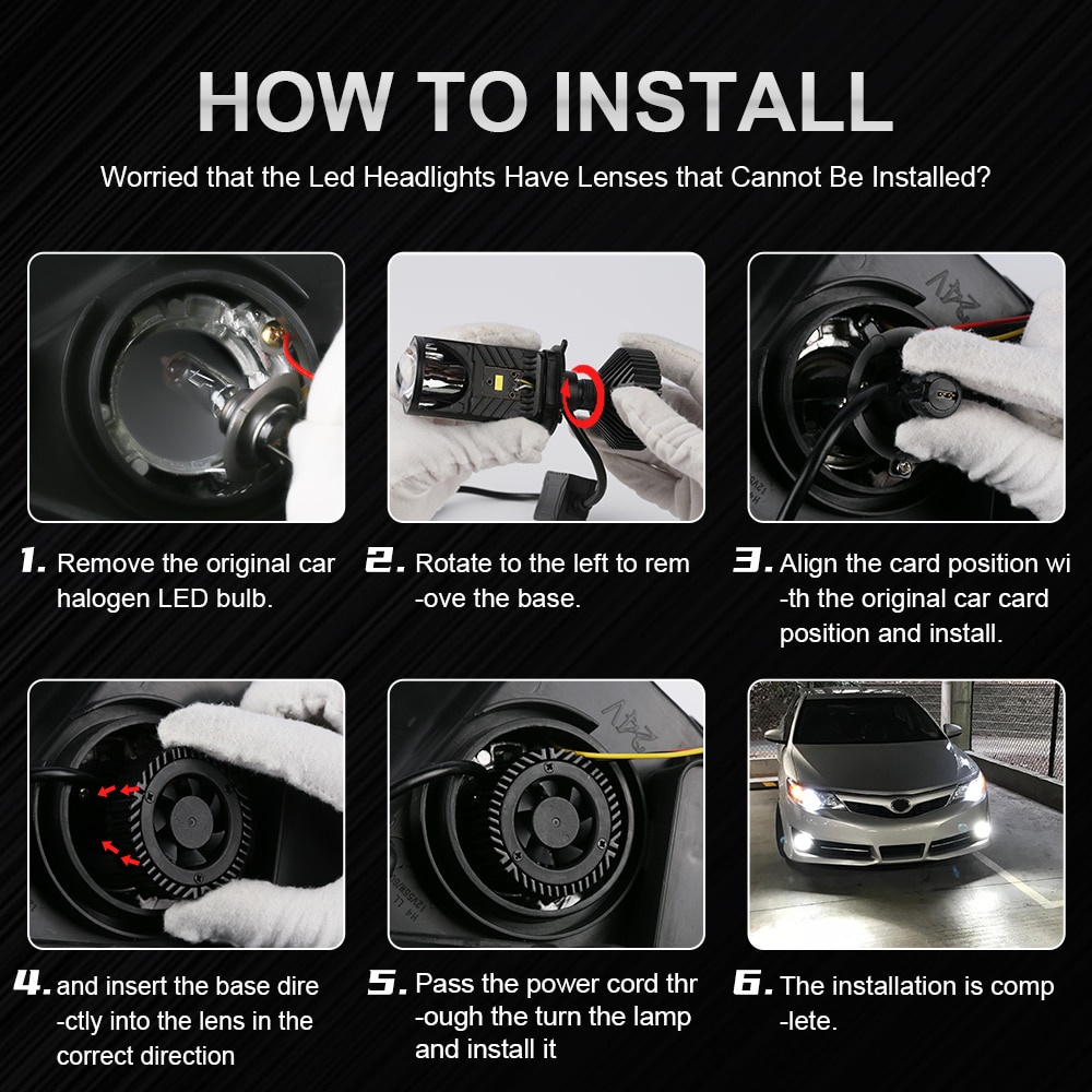 2PCS Universal Headlamps Canbus Y6 H4 LED Car Headlight 6500k Mini Lens ...