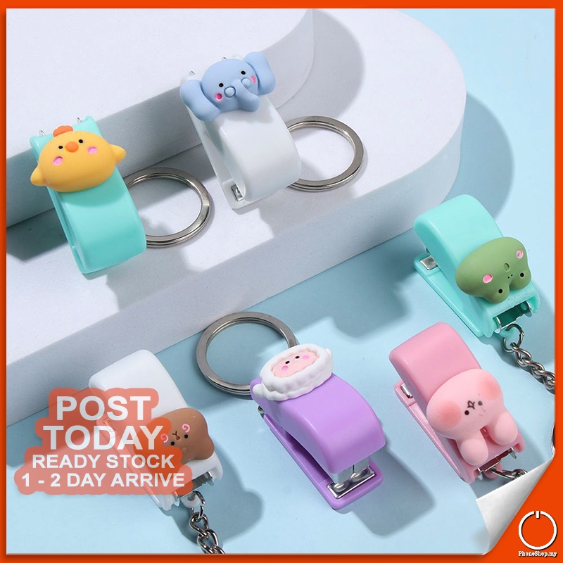 𝐂𝐇𝐈𝐋𝐃 𝐅𝐑𝐈𝐄𝐍𝐃𝐋𝐘 Cute Cartoon Mini Keychain Stapler Paper Binder Stationery Office Supplies School