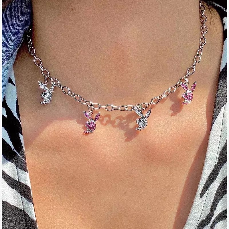 Rock Street Alloy Necklace Playboy Full Diamond Rabbit Clavicle Chain ...