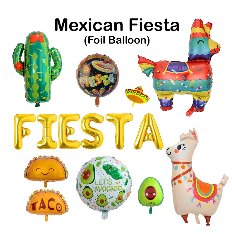 Mexican Fiesta Foil Balloon Summer Taco Alpaca Pinata Coconut Tree 16 ...