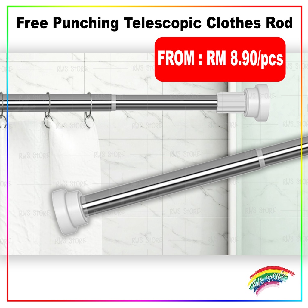 Free Punching Telescopic Clothes Rod 免打孔晾衣杆 Batang Pakaian Boleh Laras ...