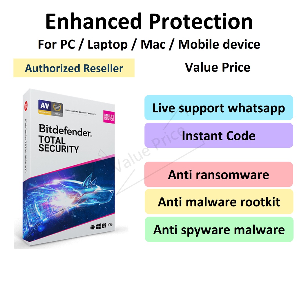 Bitdefender Total Security Antivirus 2025 PC Laptop Mac Android Windows