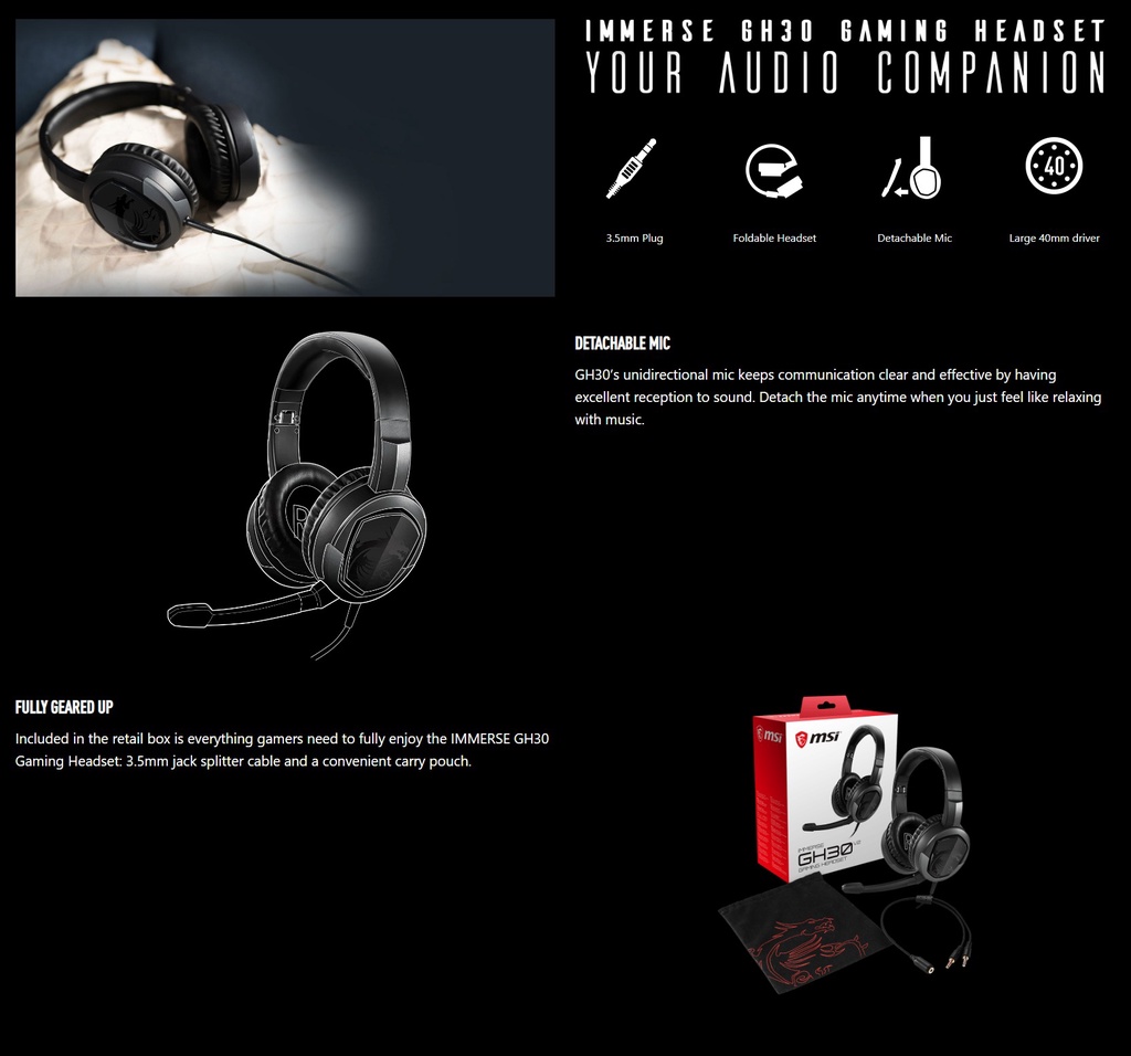 Auricular Gaming MSI Immerse GH30 V2 Jack 3.5 mm - Versus Gamers