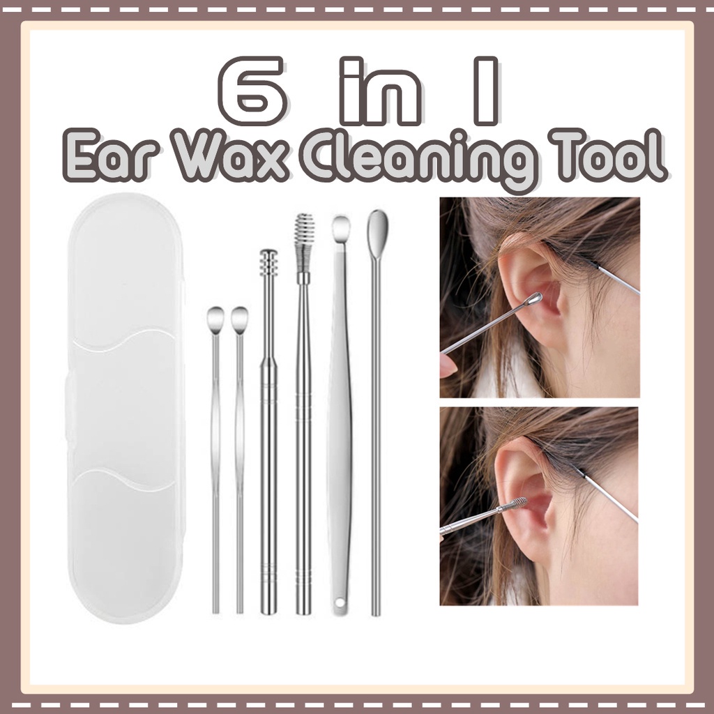 Stainless Steel 6 in 1 Ear Wax Remover Set Wax Pickers Portable Earpick ...