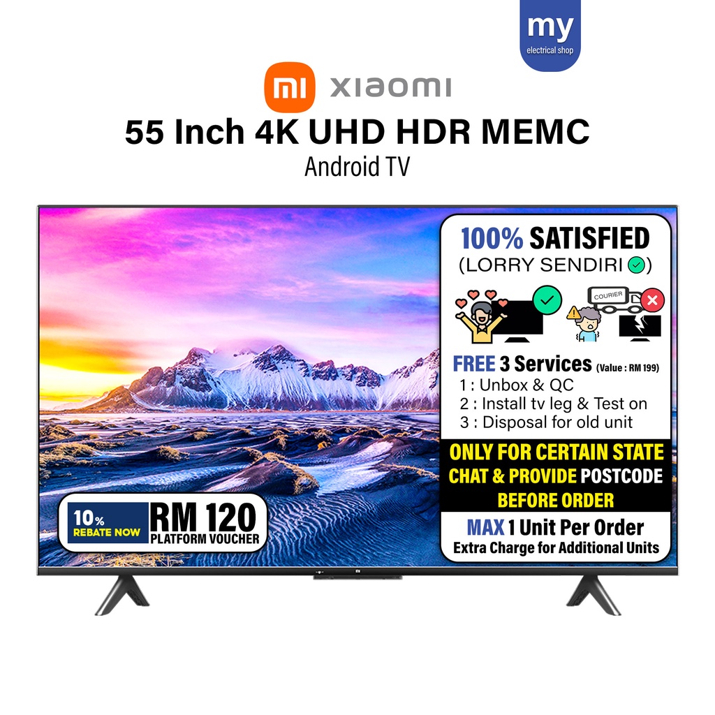 [Malaysia Set] Xiaomi 55 Inch 4K MEMC HDR Android TV HD HDR P1 Mi TV