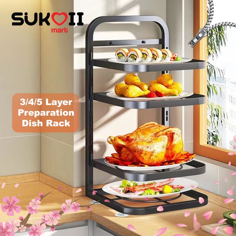 SKOI 3/4/5 Layer Adjustable Dish Rack Multilayer Food Storage For ...