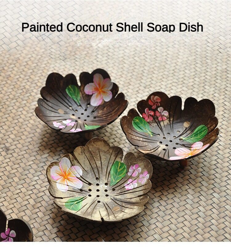 Coconut Shell Hand Painted Drain Soap Box Kitchen Sponge Holder Home ...