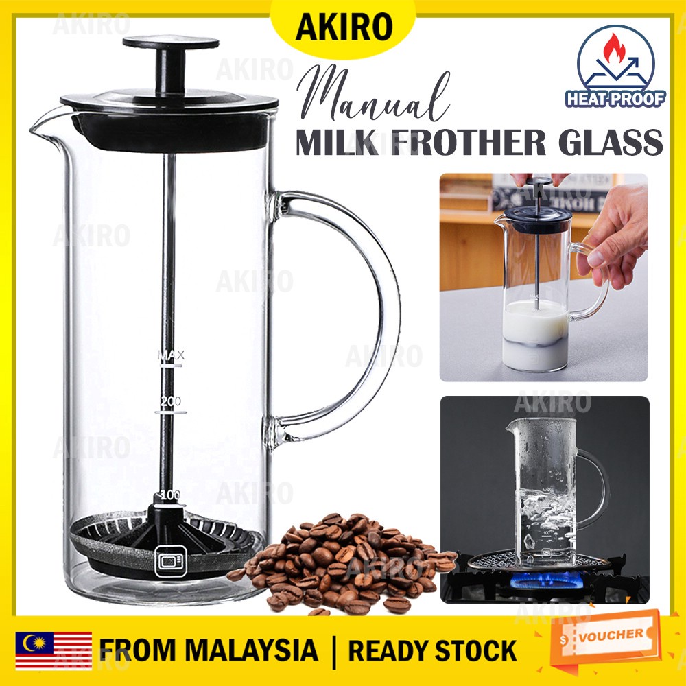 AKIRO French Press Coffee Tea Brewer Milk Frother Heat Proof Glass Milk
