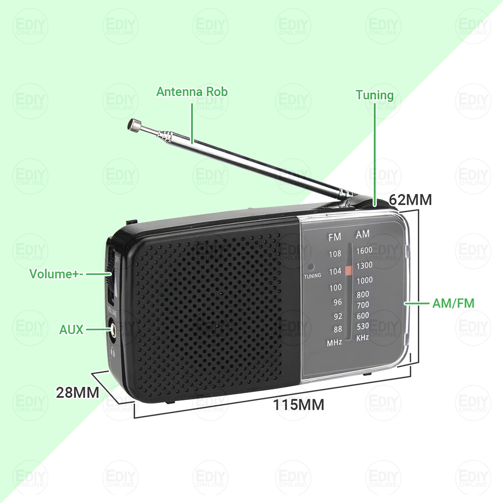 Portable Mini Radio Strong AM FM Receiver Speaker Player Elderly Old ...