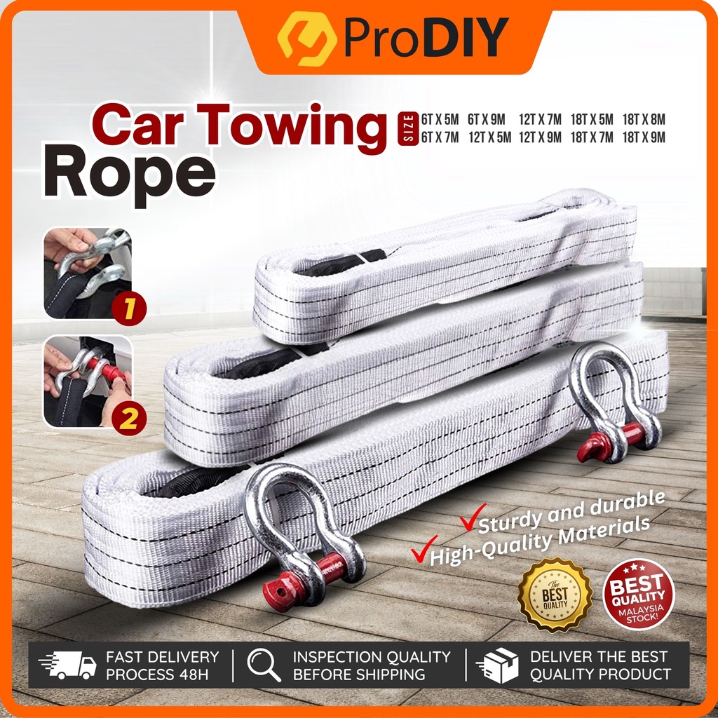 Car Towing Rope 6 / 12 / 18 Ton Car Towing Strap 2 Safety Hook Towing
