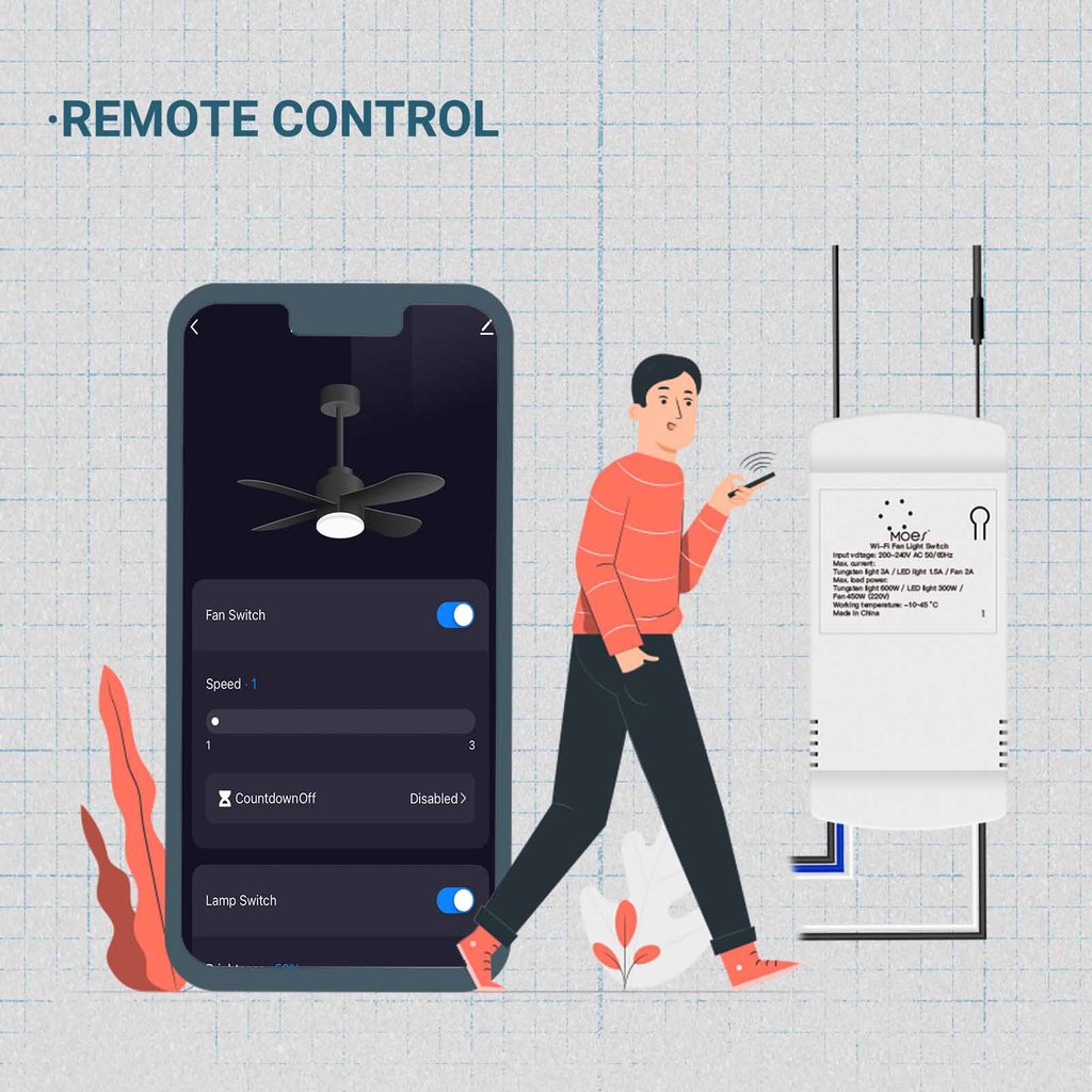MOES Smart Wi-Fi Ceiling Fan Switch Module Control Fan and Light ...