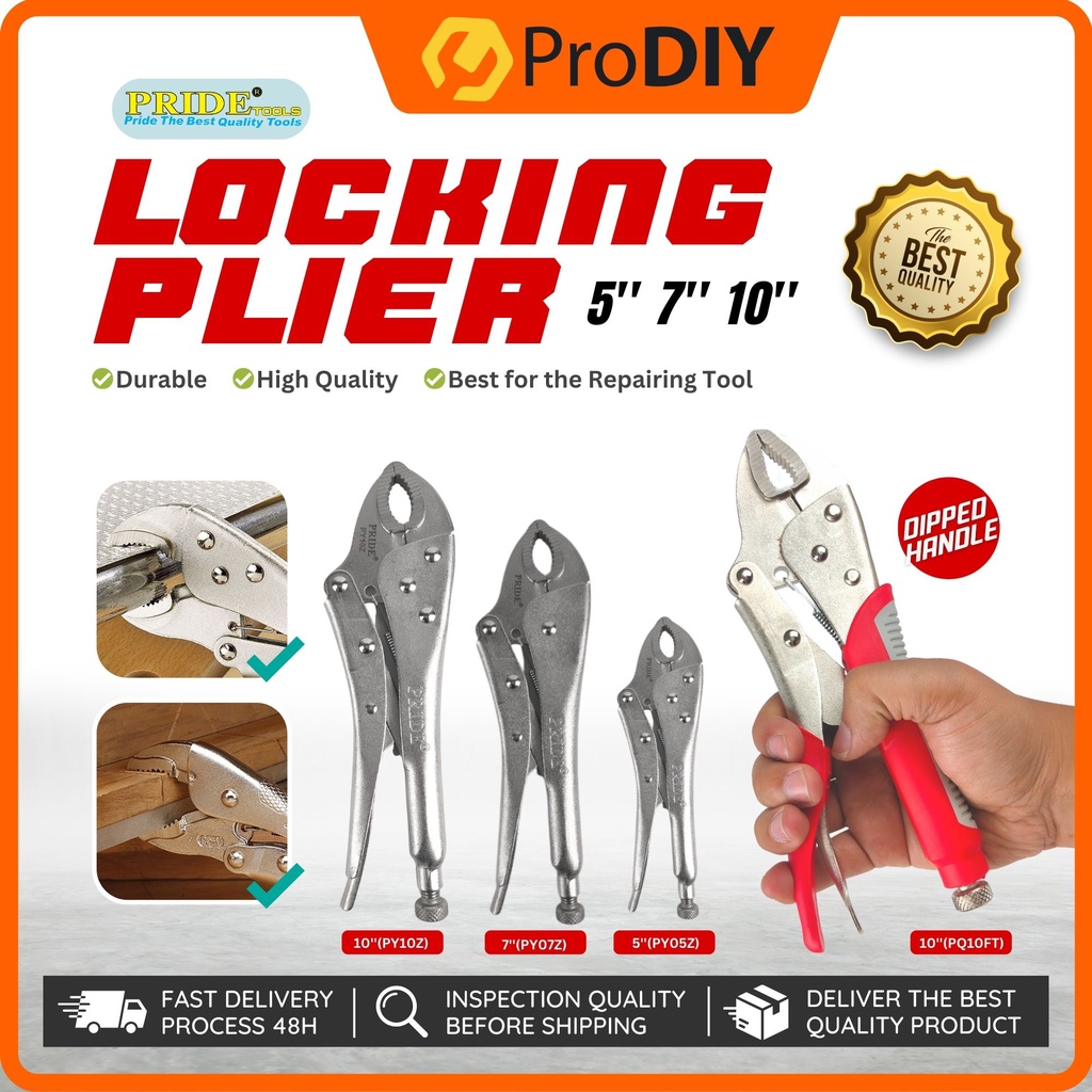 PRIDE Hand locking plier 5'' 7'' 10'' Dipped Handle Locking Pliers