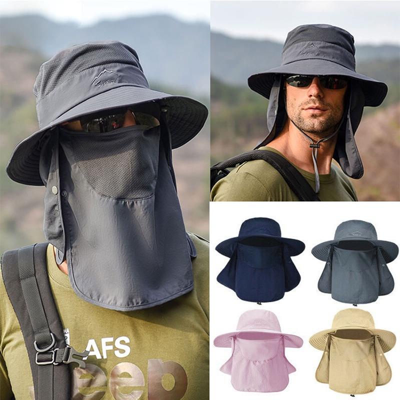 Adjustable Wide Brim Sun Hat Face Mask Women Men Outdoor, 43% OFF