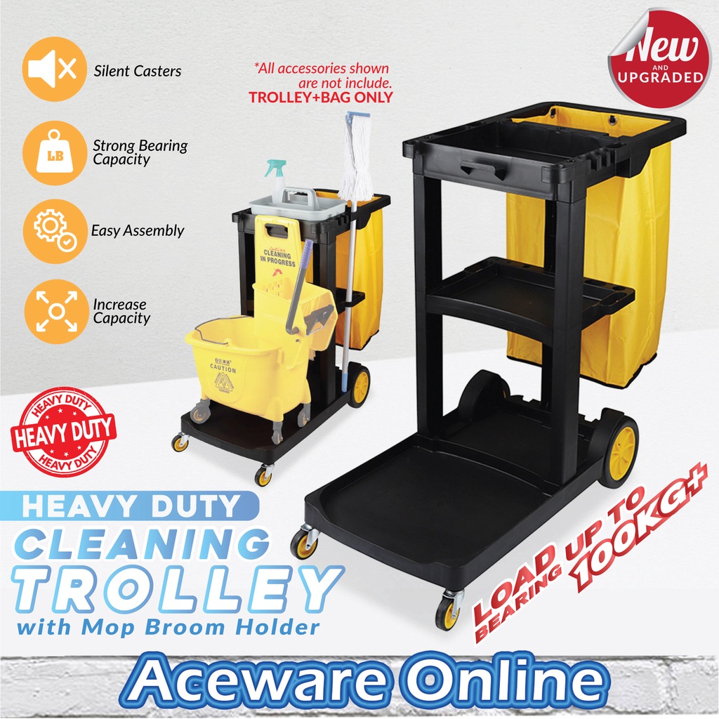 Heavy Duty Cleaning Trolley with Mop Broom Holder Multi Purpose