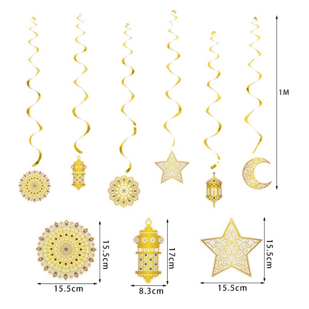 6pcs EID Mubarak Decoration Swirl Banner Star Moon Ceiling Hanging ...