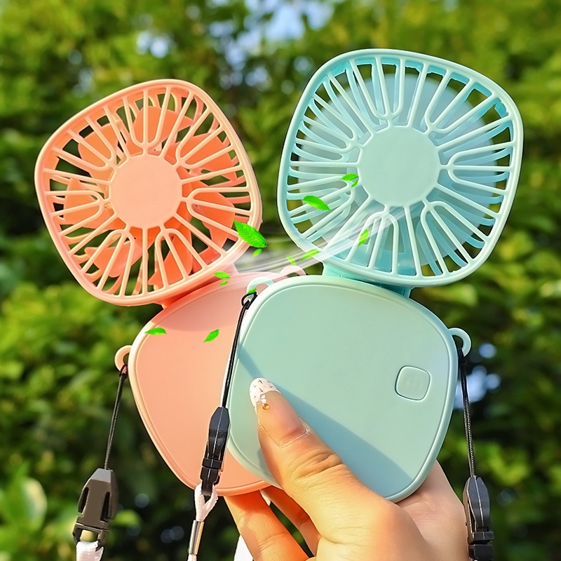 (Cable+Lanyard)Ultra-thin folding fan Desktop silent charging treasure ...