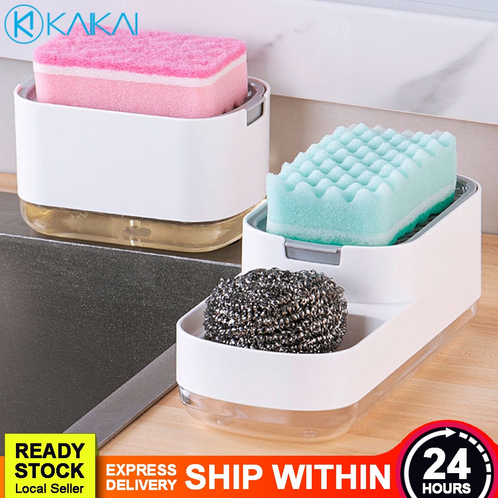 🔥 NO WASTE 🔥 Kitchen Soap Dispenser Sponge Box Holder 2 in 1 Dish Wash ...