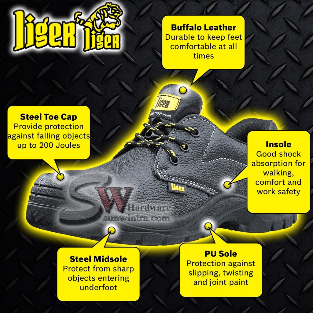 LIGER 4 Inch Low-Cut Lace-Up Sirim Safety Shoes LG-88/LG88 (Size ...