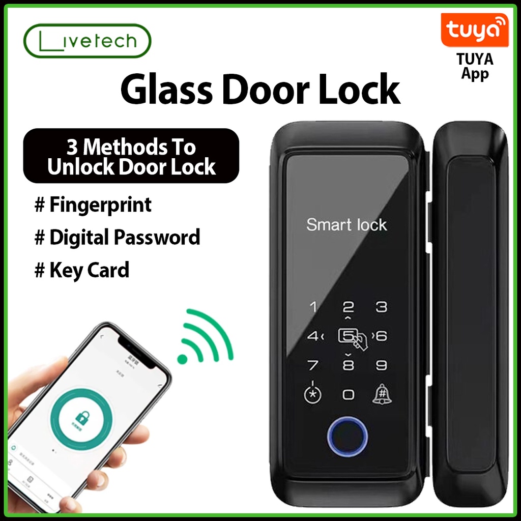 LiveTech Tuya APP Control Sliding Glass Lock Fingerprint Smart Lock