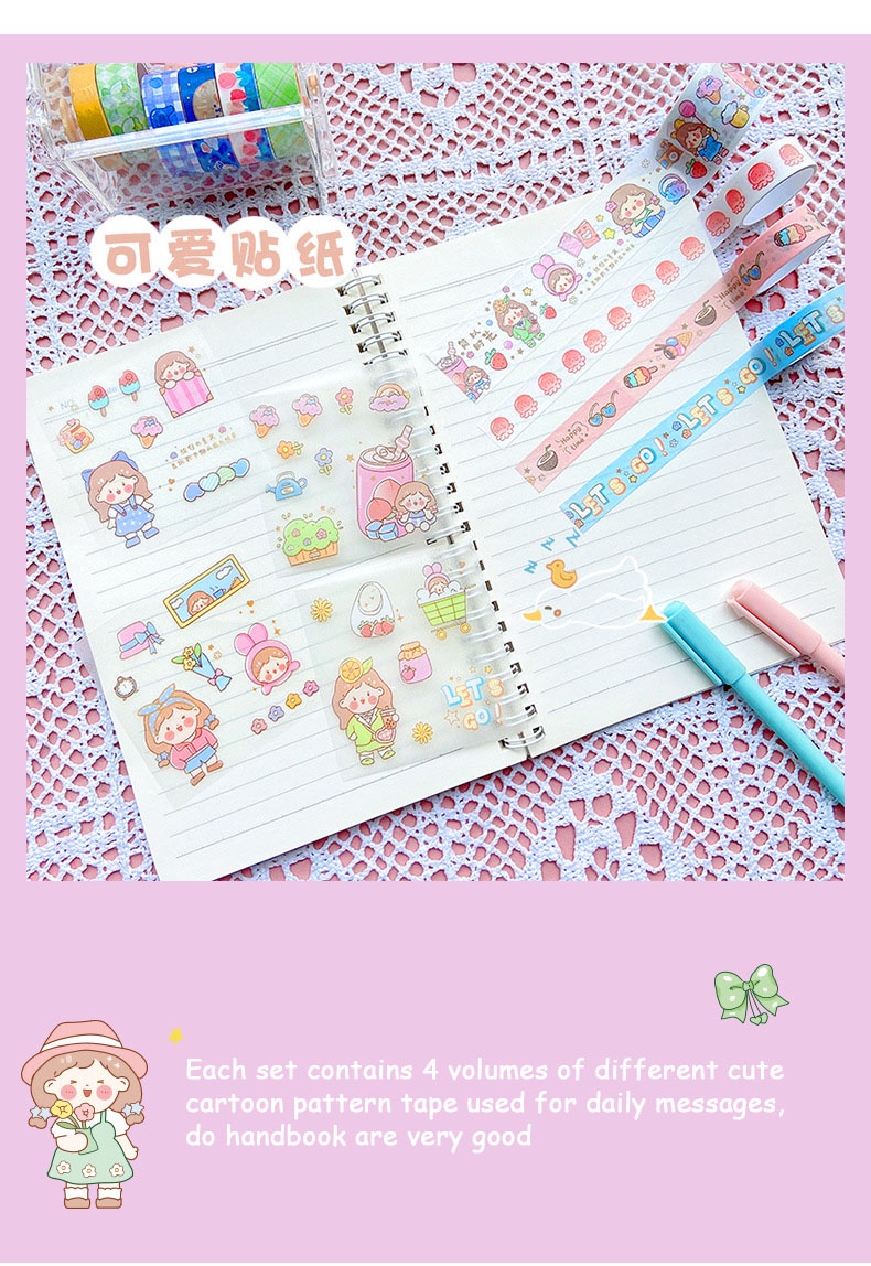 Cartoon Handbook Sticker Tape Set Gift Box Stationery Cute Children's ...