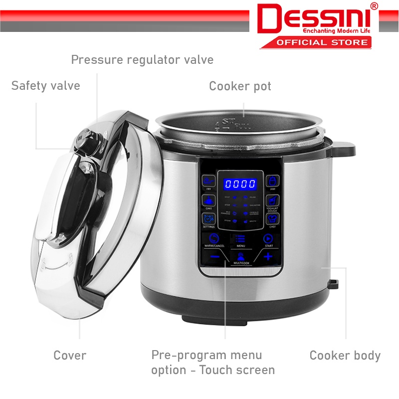 DESSINI ITALY 14 IN 1 Electric Digital Pressure Cooker Non stick ...