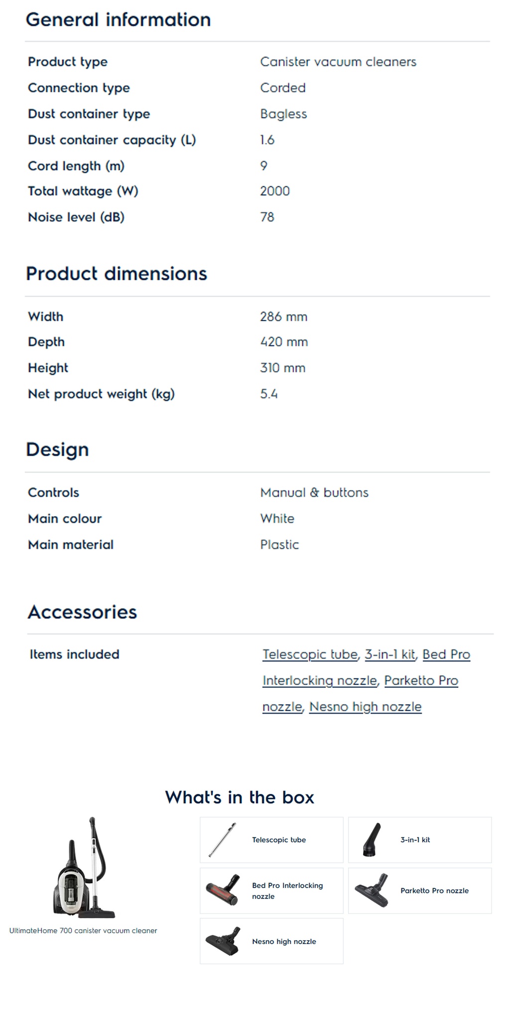 Electrolux EFC71622SW UltimateHome 700 Bagless Vacuum Cleaner with 6 ...