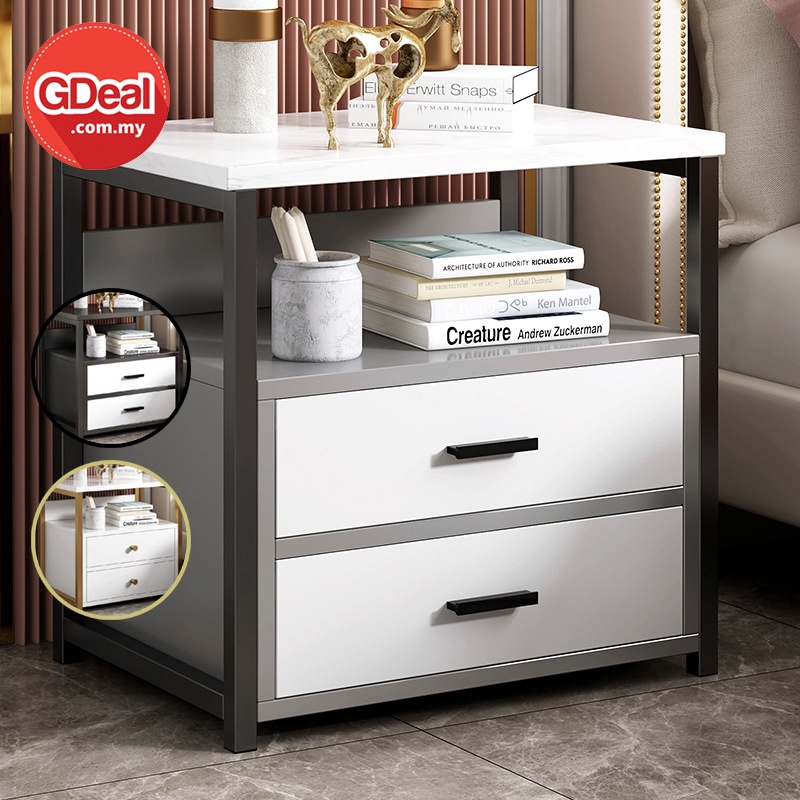 GDeal Nordic Style Double Drawer Bedside Table Multilayer Bedroom Shelf
