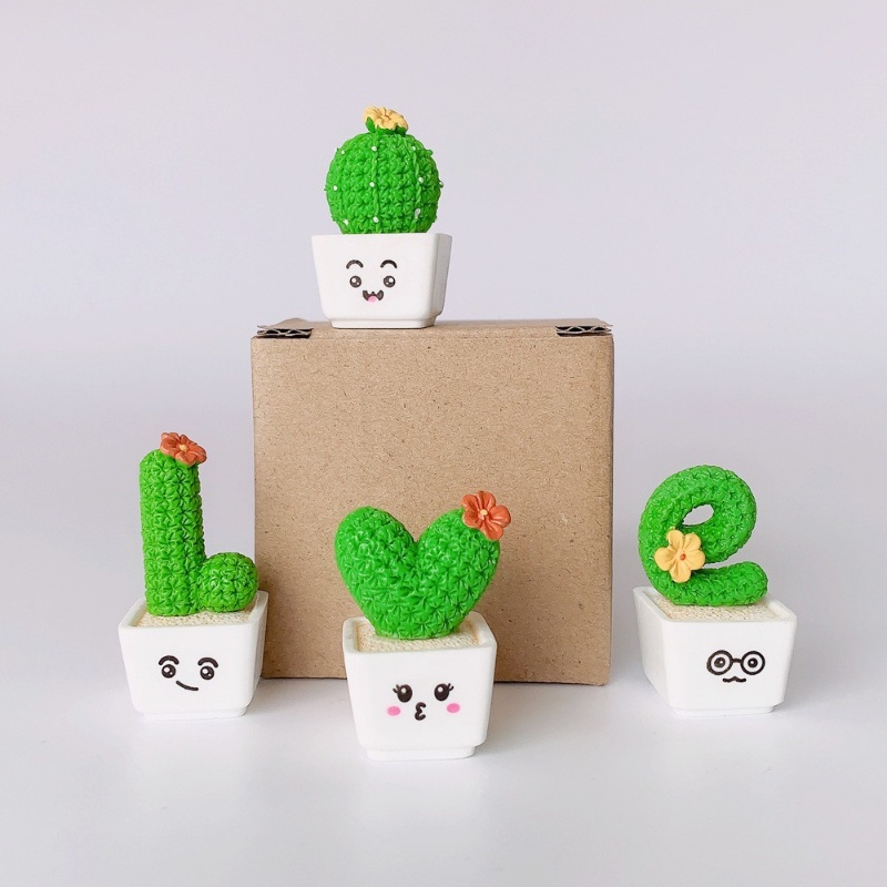1/5Pcs Mini Resin Cactus Figurines Ornaments / Succulent Bonsai Decor ...