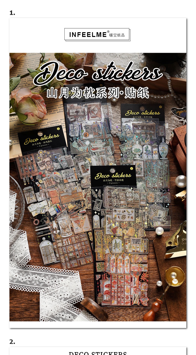 Journamm 3pcs/pack PET Stickers Floral Sticker DIY CUT Collage ...