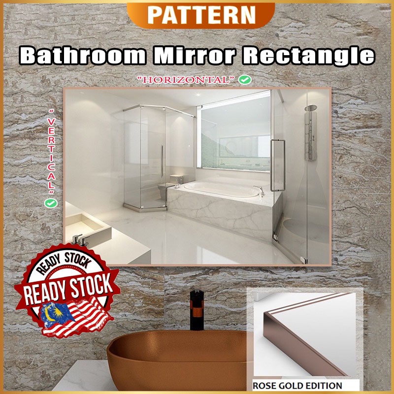 [No Drilling] Bathroom Wall Hanging Mirror Self-Adhesive Wall-Mounted Glass Toilet Bathroom ...