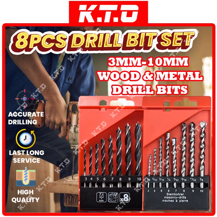 8pcs Drill Bits Set 3mm to 10mm Wood Drill Bits / Masonry Drill Bits