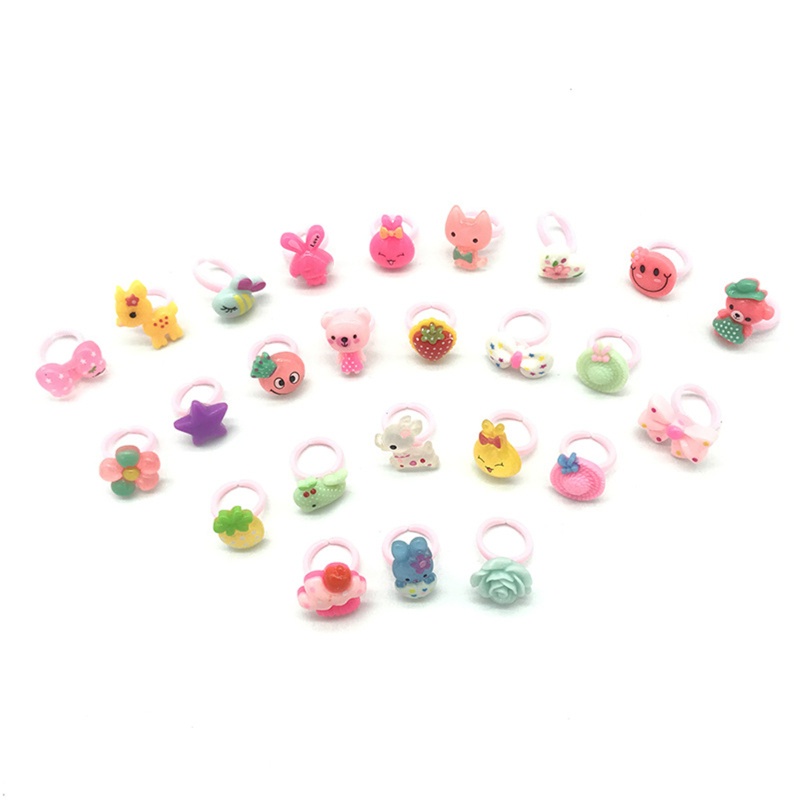 Children's Cartoon Rings Candy Flower Animal Bow Shape Ring Set Mix ...