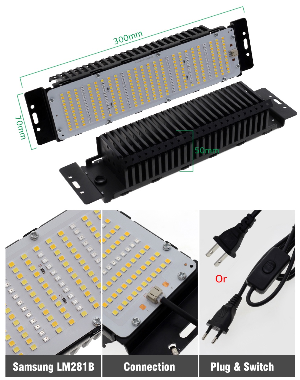 85V-265V Samsung LM281B Led Grow Light Full Spectrum 50W Plant Light ...